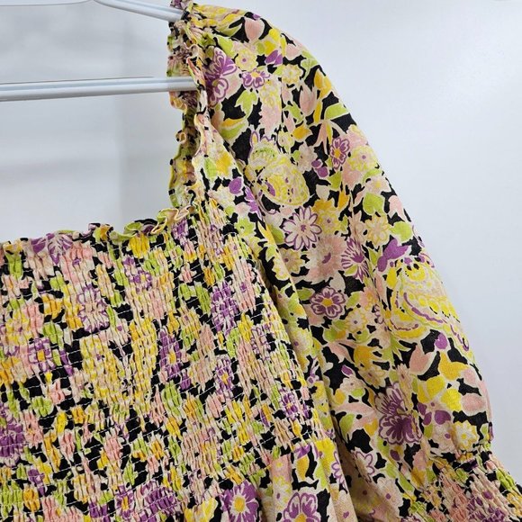 Rixo Dress Mutlticolour Saskia Floral Print Square Neck Smocked Midi Size M - Picture 4 of 9